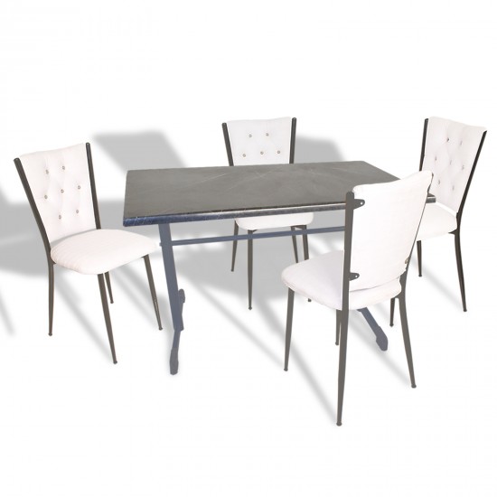 Halley - Kapitoneli Mutfak Masa Takımı - 80x120 (Werzalit, Wermodin veya Allzalit Tabla) - Grey Marble-Beyaz Halley - Kapitoneli Mutfak Masa Takımı - 80x120 (Werzalit, Wermodin veya Allzalit Tabla) - Grey Marble-Beyaz