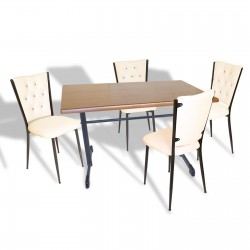 Halley - Kapitoneli Mutfak Masa Takımı - 70x120 (Werzalit, Wermodin veya Allzalit Tabla) - Koyu Ahşap-Krem