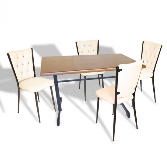 Halley - Kapitoneli Mutfak Masa Takımı - 80x120 (Werzalit, Wermodin veya Allzalit Tabla) - Koyu Ahşap-Krem