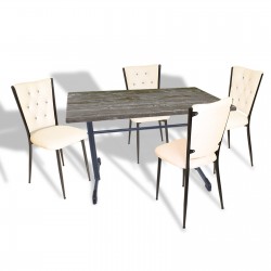 Halley - Kapitoneli Mutfak Masa Takımı - 70x120 (Werzalit, Wermodin veya Allzalit Tabla) - Old Pine-Krem