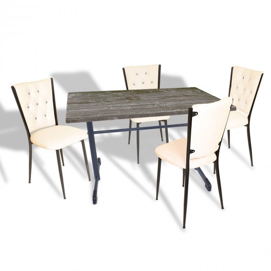 Halley - Kapitoneli Mutfak Masa Takımı - 70x120 (Werzalit, Wermodin veya Allzalit Tabla) - Old Pine-Krem