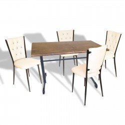 Halley - Kapitoneli Mutfak Masa Takımı - 70x120 (Werzalit, Wermodin veya Allzalit Tabla) - Rustic Dark-Krem