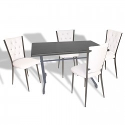 Halley - Kapitoneli Mutfak Masa Takımı - 80x140 (Werzalit, Wermodin veya Allzalit Tabla) - Siyah-Beyaz