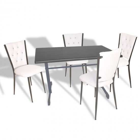 Halley - Kapitoneli Mutfak Masa Takımı - 80x140 (Werzalit, Wermodin veya Allzalit Tabla) - Siyah-Beyaz