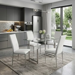 Montego - Gözde Cam Masa Takımı 70x113 - Deri Beyaz