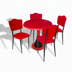 Napoli - Klas Mutfak Masa Takımı - (Yuvarlak Çap 80cm - Werzalit, Wermodin ve Allzalit Tabla) - Kırmızı-Kırmızı Deri