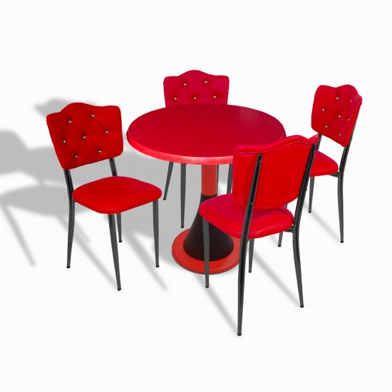 Napoli - Klas Mutfak Masa Takımı - (Yuvarlak Çap 80cm - Werzalit, Wermodin ve Allzalit Tabla) - Kırmızı-Kırmızı Deri