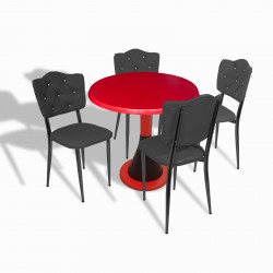 Napoli - Klas Mutfak Masa Takımı - (Yuvarlak Çap 80cm - Werzalit, Wermodin ve Allzalit Tabla) - Kırmızı-Siyah Deri