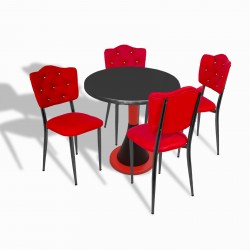 Napoli - Klas Mutfak Masa Takımı - (Yuvarlak Çap 80cm - Werzalit, Wermodin ve Allzalit Tabla) - Siyah-Kırmızı Deri