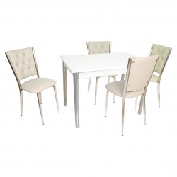 Akasya Kapitoneli Mutfak Masa Takımı (Deri) - Krem