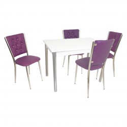 Akasya Kapitoneli Mutfak Masa Takımı (Deri) - Mor Akasya Kapitoneli Mutfak Masa Takımı (Deri) - Mor