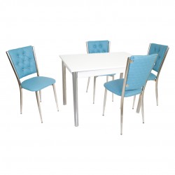 Akasya Kapitoneli Mutfak Masa Takımı (Deri) - Turkuaz Akasya Kapitoneli Mutfak Masa Takımı (Deri) - Turkuaz