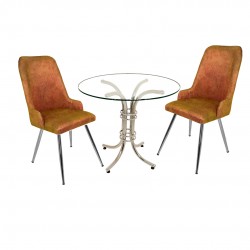 Buket Yuvarlak Cam - Çırağan 2li Mutfak Masa Takımı - Kiremit