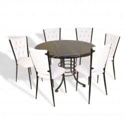 Buket Mega Werzalit Yuvarlak - Kapitoneli Mutfak Masa Takımı Q107 - Parazzo Beyaz