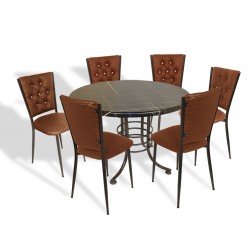 Buket Mega Werzalit Yuvarlak - Kapitoneli Mutfak Masa Takımı Q107 - Parazzo Kahve