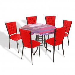 Buket Mega Werzalit Yuvarlak - Kapitoneli Mutfak Masa Takımı Q107 - Red Wood Kırmızı