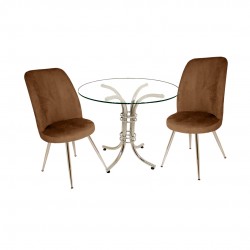 Buket Yuvarlak Cam - Saray 2li Mutfak Masa Takımı - Kahve Buket Yuvarlak Cam - Saray 2li Mutfak Masa Takımı - Kahve