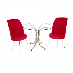 Buket Yuvarlak Cam - Saray 2li Mutfak Masa Takımı - Kırmızı