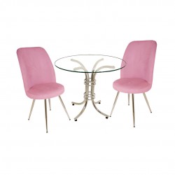 Buket Yuvarlak Cam - Saray 2li Mutfak Masa Takımı - Pembe