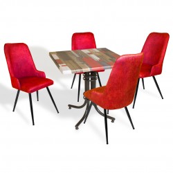 Buket Werzalit Kare ESB -Çırağan Mutfak Masa Takımı - Red Wood Kırmızı