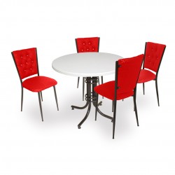 Buket Werzalit Yuvarlak ESB-Kapitoneli Mutfak Masa Takımı - Kırmızı