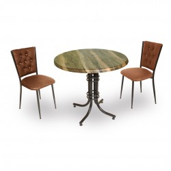 Buket Werzalit Yuvarlak ESB-Kapitoneli 2li Mutfak Masa Takımı - Indiana Wood Kahve