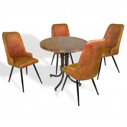 Buket Werzalit Yuvarlak ESB-Çırağan Mutfak Masa Takımı - Antik Dark Kiremit