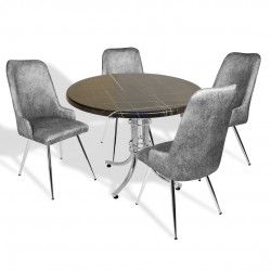 Buket Werzalit Yuvarlak -Çırağan Mutfak Masa Takımı - Royal Mermer Füme