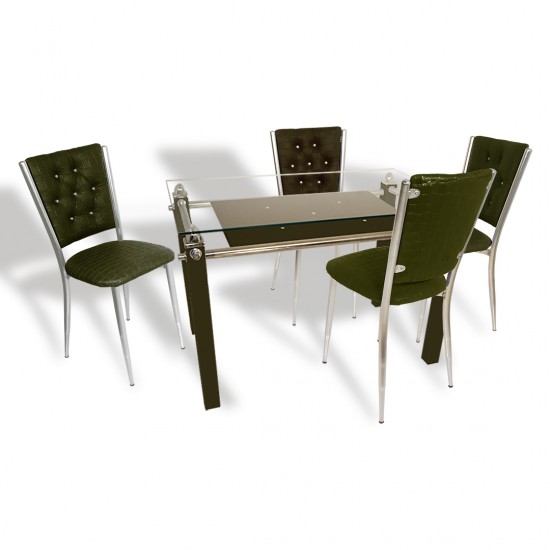 Kapitoneli Cam Mutfak Masa Takımı (Deri) - Kahve Kapitoneli Cam Mutfak Masa Takımı (Deri) - Kahve