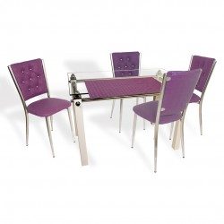 Kapitoneli Cam Mutfak Masa Takımı (Deri) - Mor