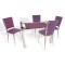 Kapitoneli Cam Mutfak Masa Takımı (Deri) - Mor