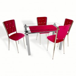 Kapitoneli Cam Mutfak Masa Takımı (Kumaş) - Kırmızı Kapitoneli Cam Mutfak Masa Takımı (Kumaş) - Kırmızı