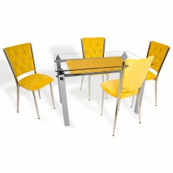 Kapitoneli Cam Mutfak Masa Takımı (Kumaş) - Sarı