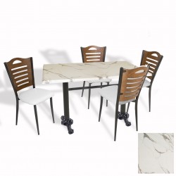 Çipa Döküm Ayak - Papelli Sandalye Mutfak Masa Takımı (Werzalit, Wermodin ve Allzalit Tabla) - Afyon Mermer - Beyaz - 70X120