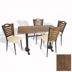 Çipa Döküm Ayak - Papelli Sandalye Mutfak Masa Takımı (Werzalit, Wermodin ve Allzalit Tabla) - Rustic Dark - Krem - 70X120