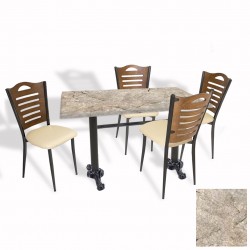 Çipa Döküm Ayak - Papelli Sandalye Mutfak Masa Takımı (Werzalit, Wermodin ve Allzalit Tabla) - Scala Marble - Krem - 70X120
