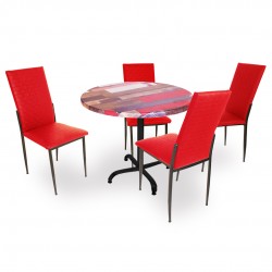 Indigo Werzalit Yuvarlak - Gözde Masa Takımı (90 cm çap) - Red Wood Kırmızı