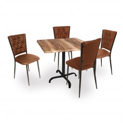 Indigo Werzalit Kare - Kapitoneli Masa Takımı (80X80) - Indıana Wood Kahve Indigo Werzalit Kare - Kapitoneli Masa Takımı (80X80) - Indıana Wood Kahve