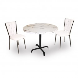 Indigo Werzalit Yuvarlak - Kapitoneli 2li Masa Takımı (80 cm çap) - Bıanco Carrara Beyaz Indigo Werzalit Yuvarlak - Kapitoneli 2li Masa Takımı (80 cm çap) - Bıanco Carrara Beyaz