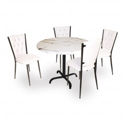 Indigo Werzalit Yuvarlak - Kapitoneli Masa Takımı (90 cm çap) - Bıanco Carrara Beyaz