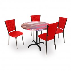 Indigo Werzalit Yuvarlak - Kapitoneli Masa Takımı (90 cm çap) - Red Wood Kırmızı