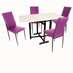 Kanatlı Katlanır - Gözde Mutfak Masa Takımı (Deri) - Mor