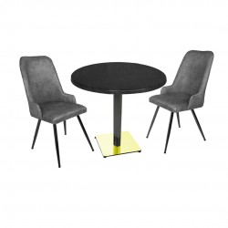 Karanfil Gold Werzalit Yuvarlak - Çırağan Gold Masa Takımı (Q90) - Füme