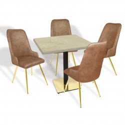 Karanfil Gold Werzalit Kare - Çırağan Gold Masa Takımı (80X80) - (Golden Marble - Kahve)