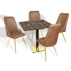 Karanfil Gold Werzalit Kare - Çırağan Gold Masa Takımı (80X80) - (Karacabey Mermer - Kahve)