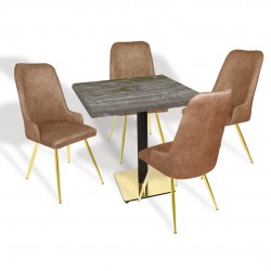 Karanfil Gold Werzalit Kare - Çırağan Gold Masa Takımı (80X80) - (Old Pine - Kahve)