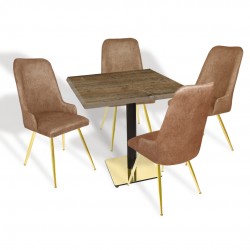 Karanfil Gold Werzalit Kare - Çırağan Gold Masa Takımı (80X80) - (Canyon Palace Oak - Kahve)