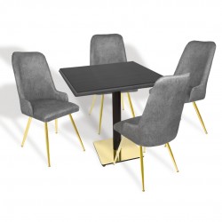 Karanfil Gold Werzalit Kare - Çırağan Gold Masa Takımı (80X80) - (Siyah - Füme)