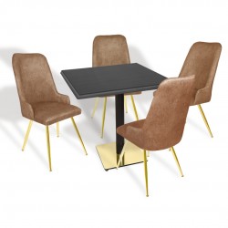 Karanfil Gold Werzalit Kare - Çırağan Gold Masa Takımı (80X80) - (Siyah - Kahve)