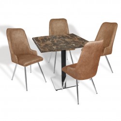 Karanfil Werzalit Kare - Çırağan Masa Takımı (80X80) - (Karacabey Mermer - Kahve)